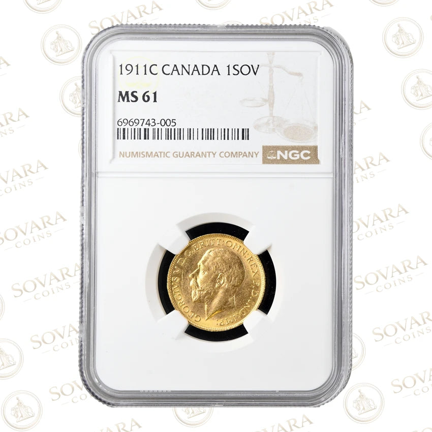 1911 Canada Sovereign Ottawa Mint NGC MS61 graded slab