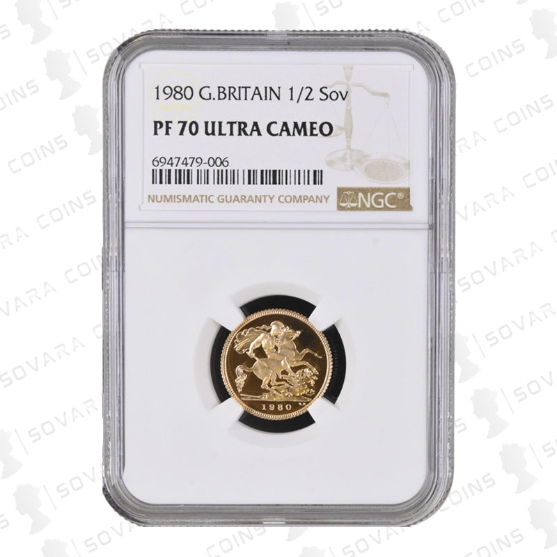 1980 Gold Proof Half Sovereign graded NGC PF70 Ultra Cameo with St George and the Dragon design