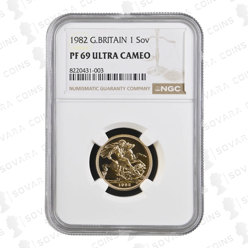 1982 Gold Proof Full Sovereign graded NGC PF69 Ultra Cameo with St George and the Dragon design