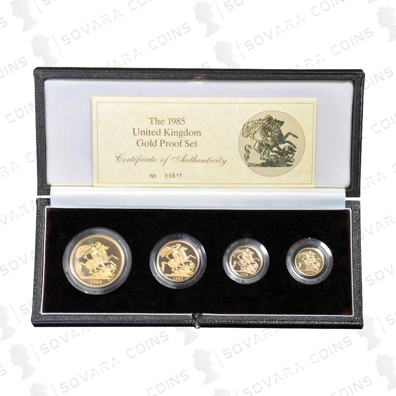 1985 Gold Proof Sovereign 4-Coin Set in Royal Mint case with certificate
