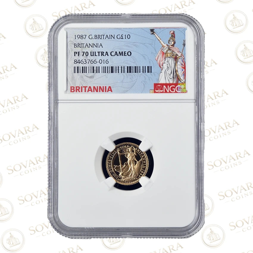 1987 Tenth-Ounce Britannia gold proof NGC PF70 Ultra Cameo graded slab