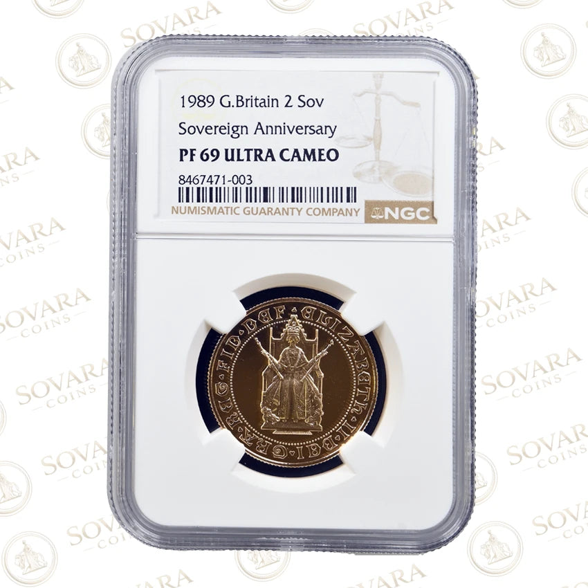 1989 Gold Proof Double Sovereign NGC PF69 Ultra Cameo graded slab