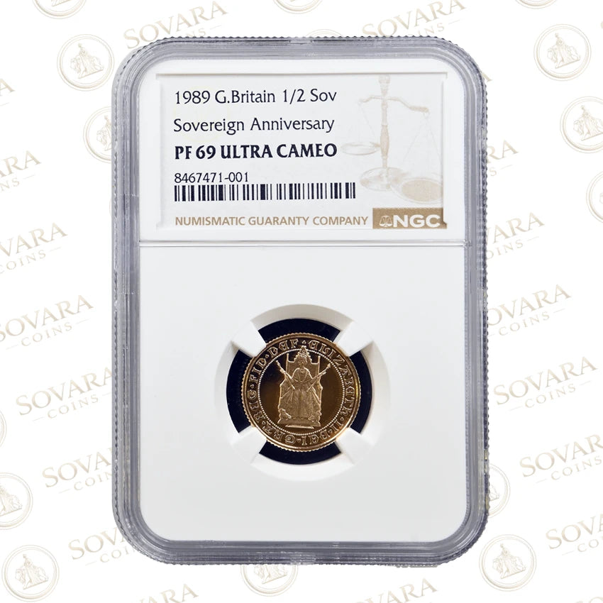 1989 Gold Proof Half Sovereign NGC PF69 Ultra Cameo graded slab