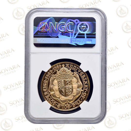 1989 Gold Proof Quintuple Sovereign PF69 NGC graded coin reverse