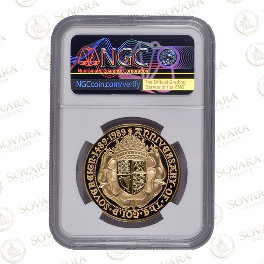 1989 Gold Proof Quintuple Sovereign PF69 NGC graded coin reverse