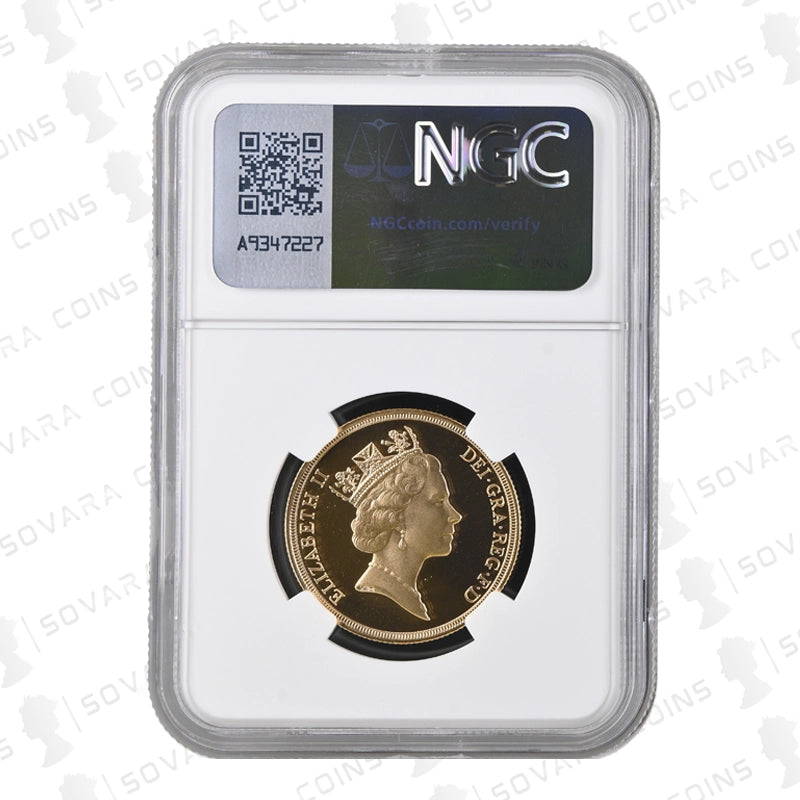 Gold coin in NGC holder with visible branding and QR code