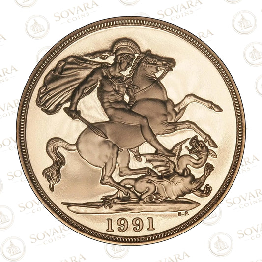 1991 proof double sovereign St George and the dragon design