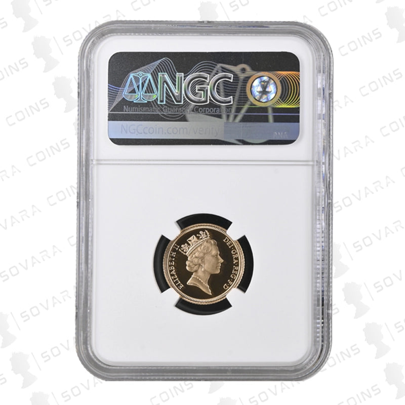 Gold coin in a NGC holder on a white background