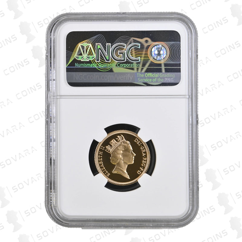 Gold coin in a protective holder with ANCG certification label on a white background