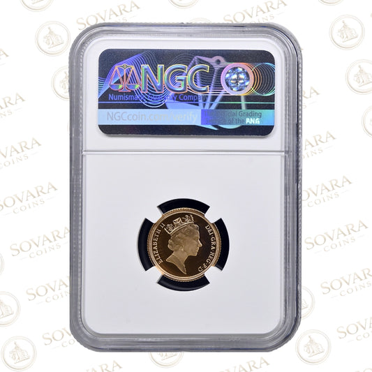 Reverse of the 1996 Gold Proof Half Sovereign PF70 Ultra Cameo in NGC holder