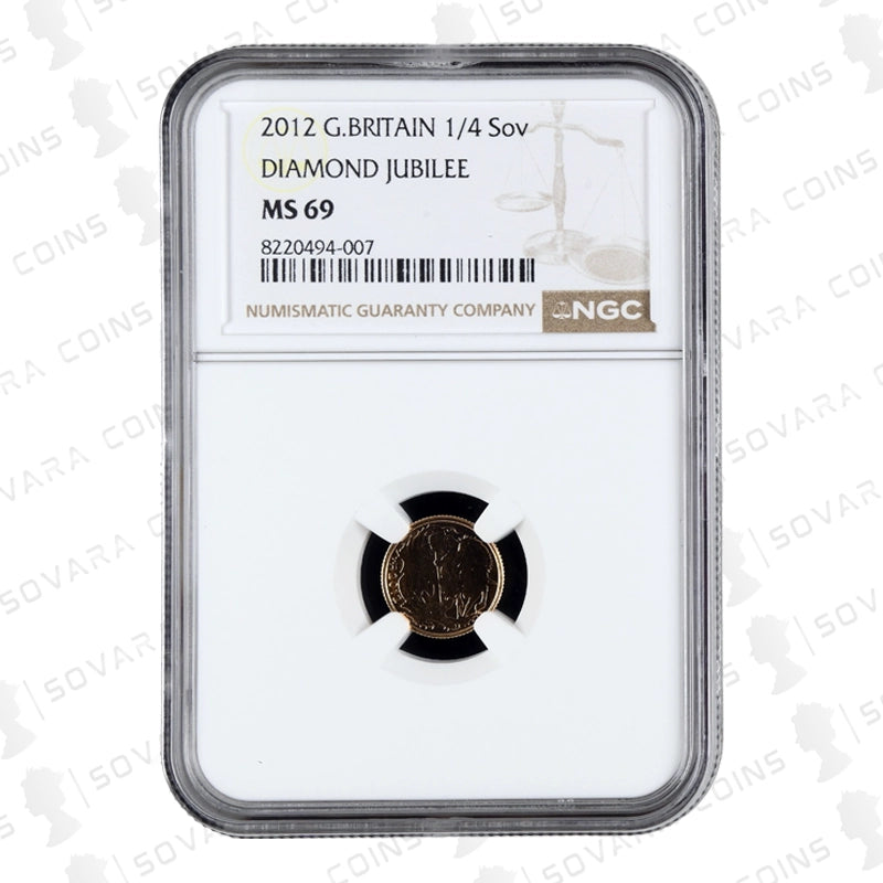 2012 Diamond Jubilee Quarter Sovereign reverse – St George and the Dragon design MS69
