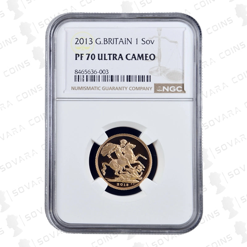 2013 Gold Proof Full Sovereign graded NGC PF70 Ultra Cameo featuring St George and the Dragon