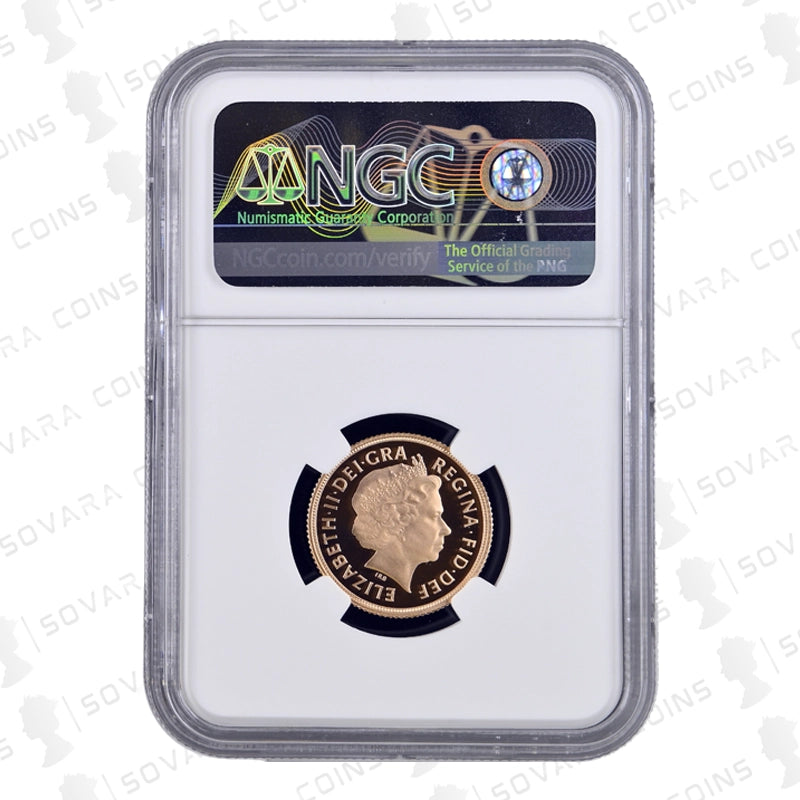 2014 Gold Proof Sovereign obverse – Queen Elizabeth II portrait PF70 Ultra Cameo