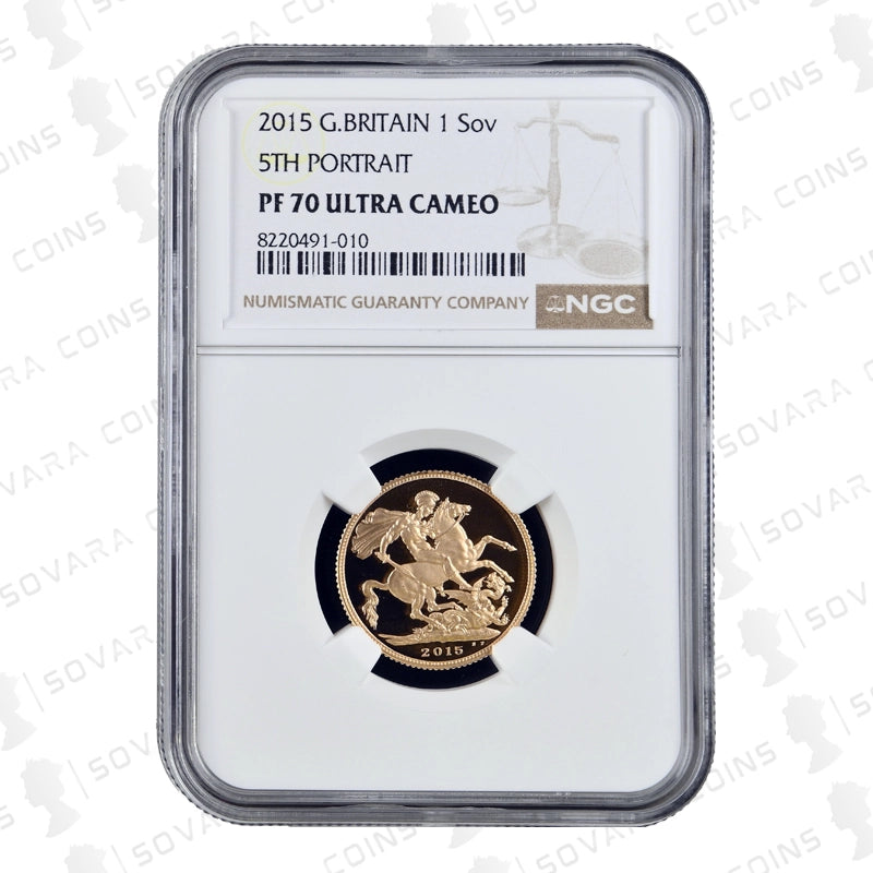 2015 Gold Proof Sovereign reverse – St George and the Dragon design PF70 UC