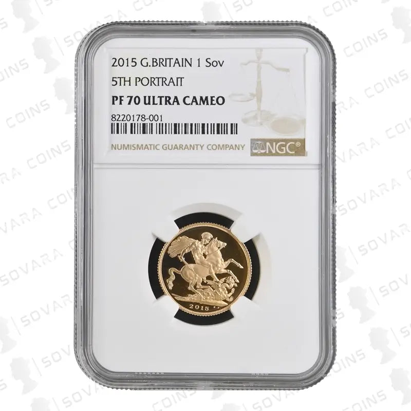 2015 Gold Proof Full Sovereign featuring the Fifth Portrait of Queen Elizabeth II – NGC PF70 Ultra Cameo