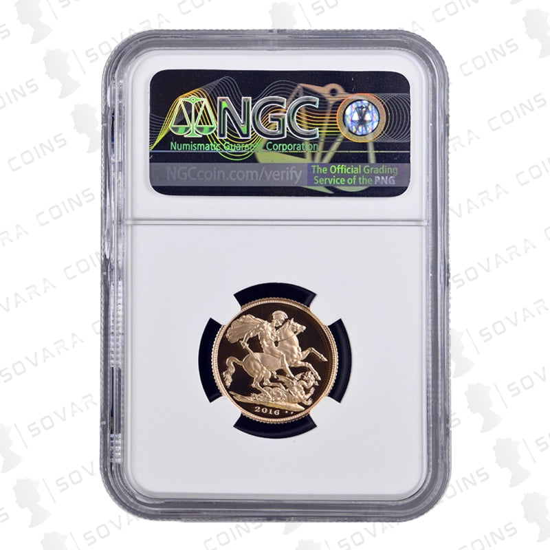2016 Gold Proof Sovereign reverse – St George and the Dragon design PF70 Ultra Cameo