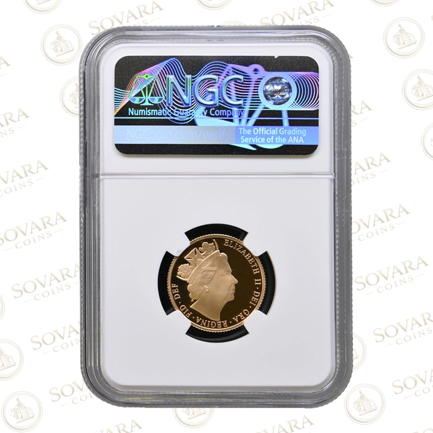 2016 Gold Proof Sovereign obverse – Queen Elizabeth II fifth portrait by James Butler PF70 Ultra Cameo