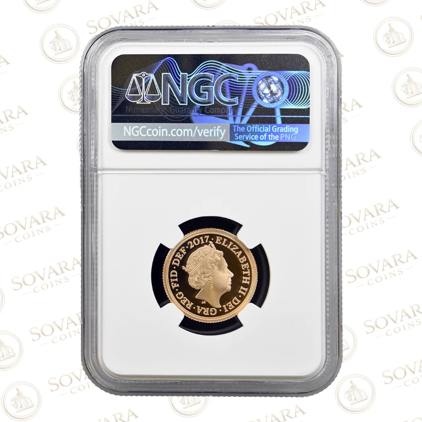 2017 Piedfort Sovereign Reverse 1817 Garter Border Gilt Design NGC PF70