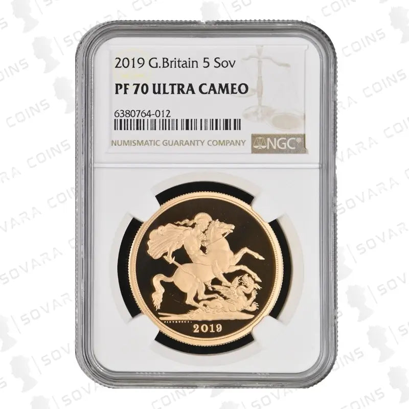 2019 Gold Proof Five Sovereign Coin graded NGC PF70 Ultra Cameo with St George and the dragon design