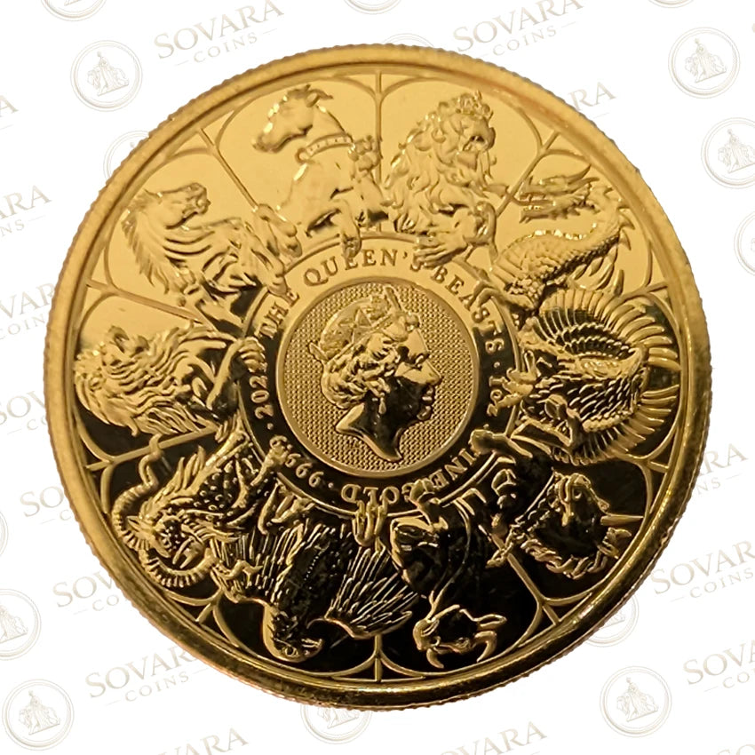 2021 Queen's Beasts Completer gold coin reverse - all ten heraldic beasts design