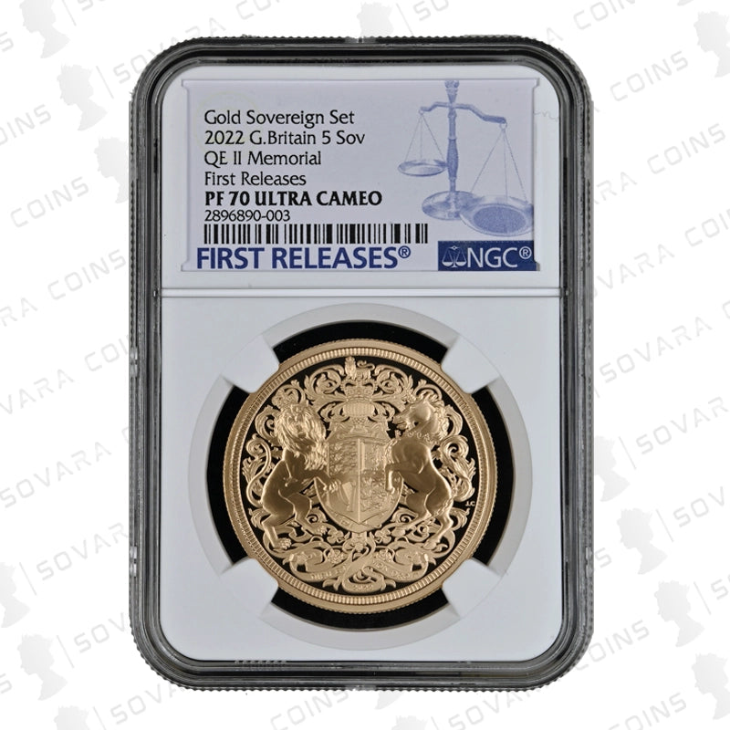 2022 Gold Proof Five Sovereign Coin PF70 Ultra Cameo – Memorial Issue, NGC graded