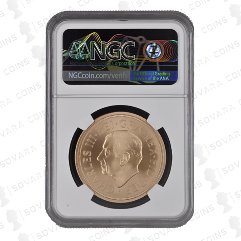 2022 Memorial Matte Five Sovereign obverse – King Charles III first portrait MS70 Matte