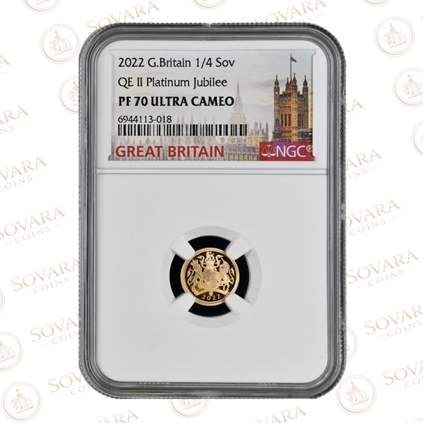 2022 Platinum Jubilee Gold Proof Quarter Sovereign PF70 Ultra Cameo