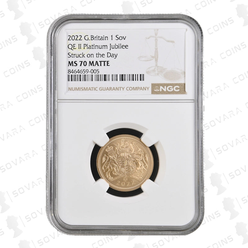 2022 Platinum Jubilee Gold Sovereign – MS70 Matte Graded, Struck on the Day