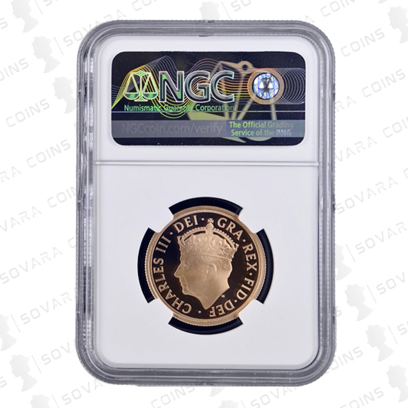2023 Coronation Double Sovereign obverse – King Charles III crowned portrait PF70 Ultra Cameo
