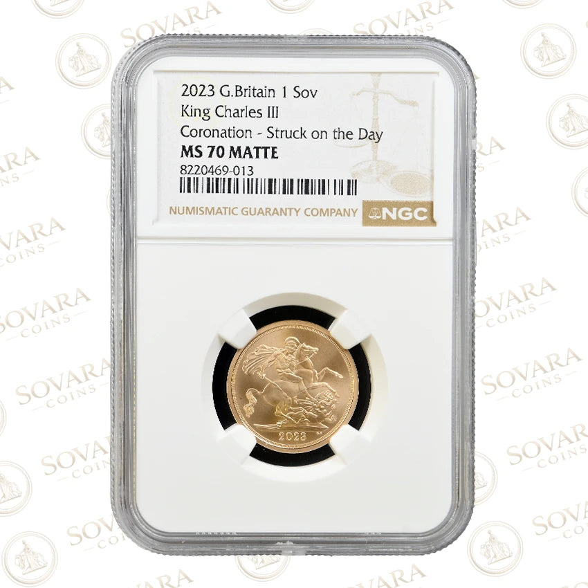 2023 King Charles III Coronation Celebration Sovereign MS70 Matte graded coin