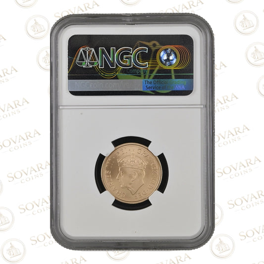 2023 King Charles III Coronation Celebration Sovereign MS70 Matte graded coin reverse