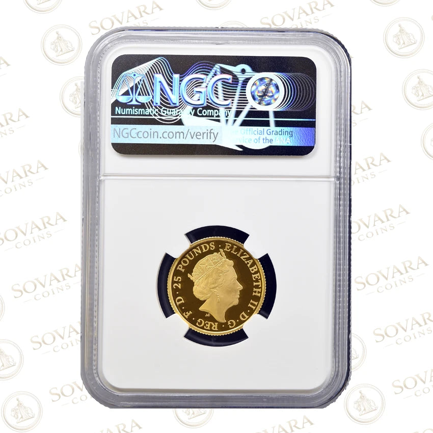 Yale of Beaufort 2023 gold proof coin obverse - Jody Clark portrait Queen Elizabeth II