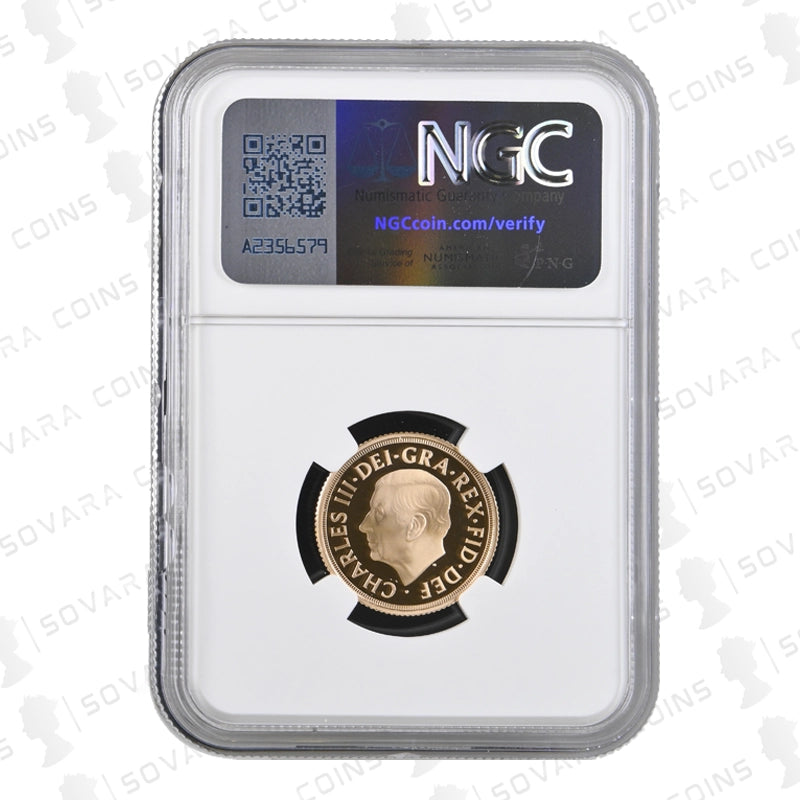 2024 Sovereign Gold Proof PF70 Ultra Cameo King Charles III Portrait coin obverse and reverse
