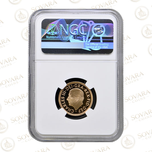 Reverse of the 2024 Gold Proof Sovereign PF70 Ultra Cameo in NGC holder