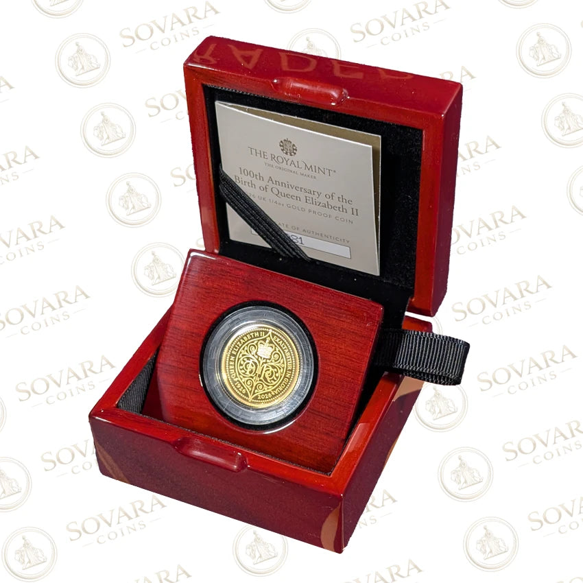 2026 Queen Elizabeth II 100th Anniversary quarter ounce gold proof coin Royal Mint presentation box