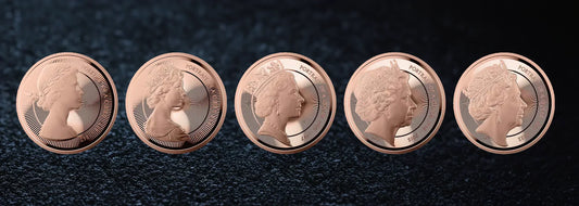Close-up of the 2026 Portraits of a Queen First Effigy gold proof coin highlighting proof finish and design detail.