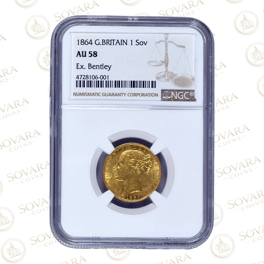 1864 Victoria Shield Sovereign NGC AU58 Die Number 3 Ex Bentley Collection