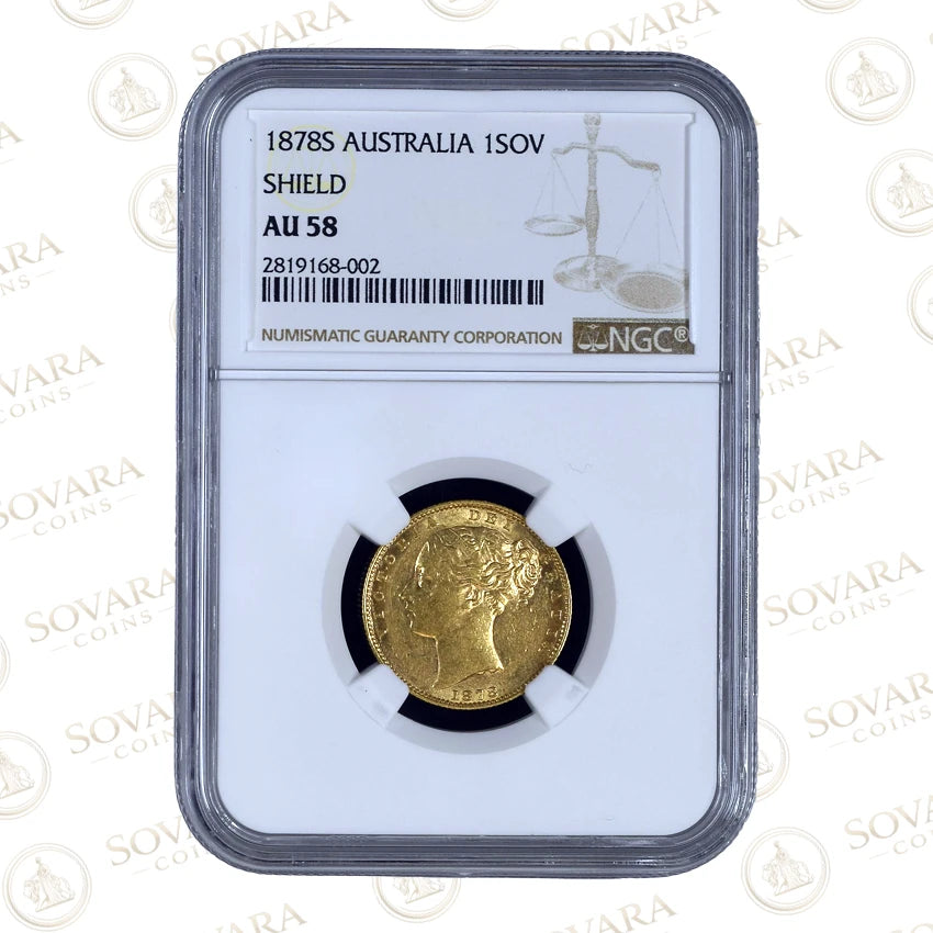 1878-S Victoria Shield Sovereign NGC AU58 Sydney Mint Value Grade