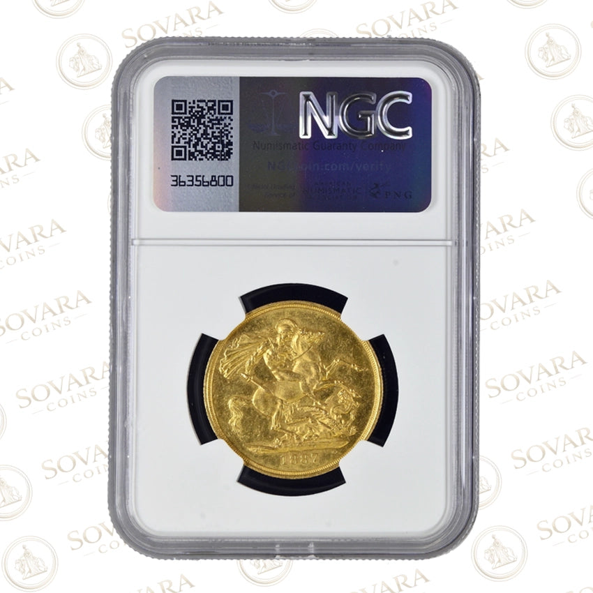 1887 Queen Victoria gold double sovereign £2 coin graded MS62 with Jubilee Head.
