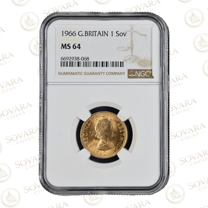 1966 Gold Sovereign NGC MS64 graded slab