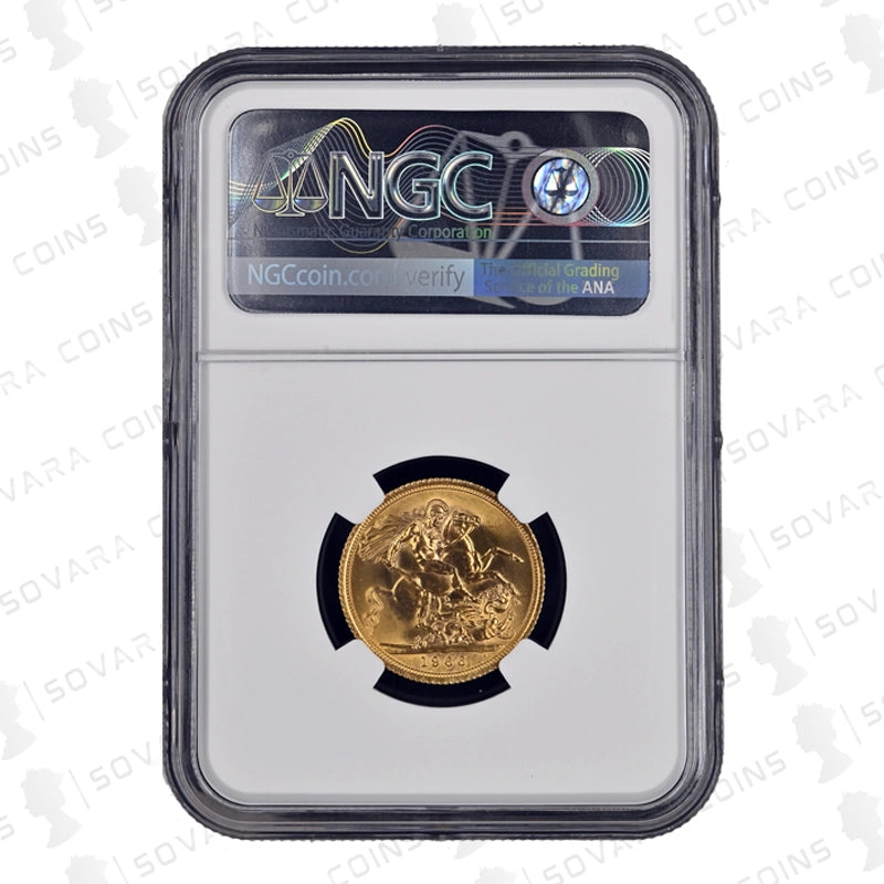 1966 Gold Sovereign reverse – St George and the Dragon design NGC MS64