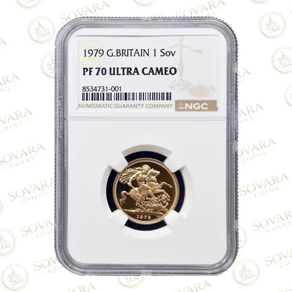 1979 Elizabeth II Gold Proof Sovereign – NGC PF70 Ultra Cameo (Top
