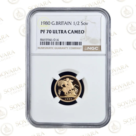 1980 Gold Proof Half Sovereign PF70 Ultra Cameo NGC graded British gold coin