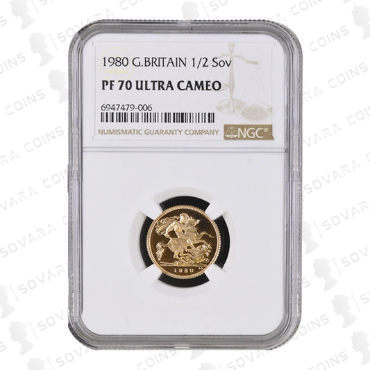 1980 Gold Proof Half Sovereign graded NGC PF70 Ultra Cameo with St George and the Dragon design