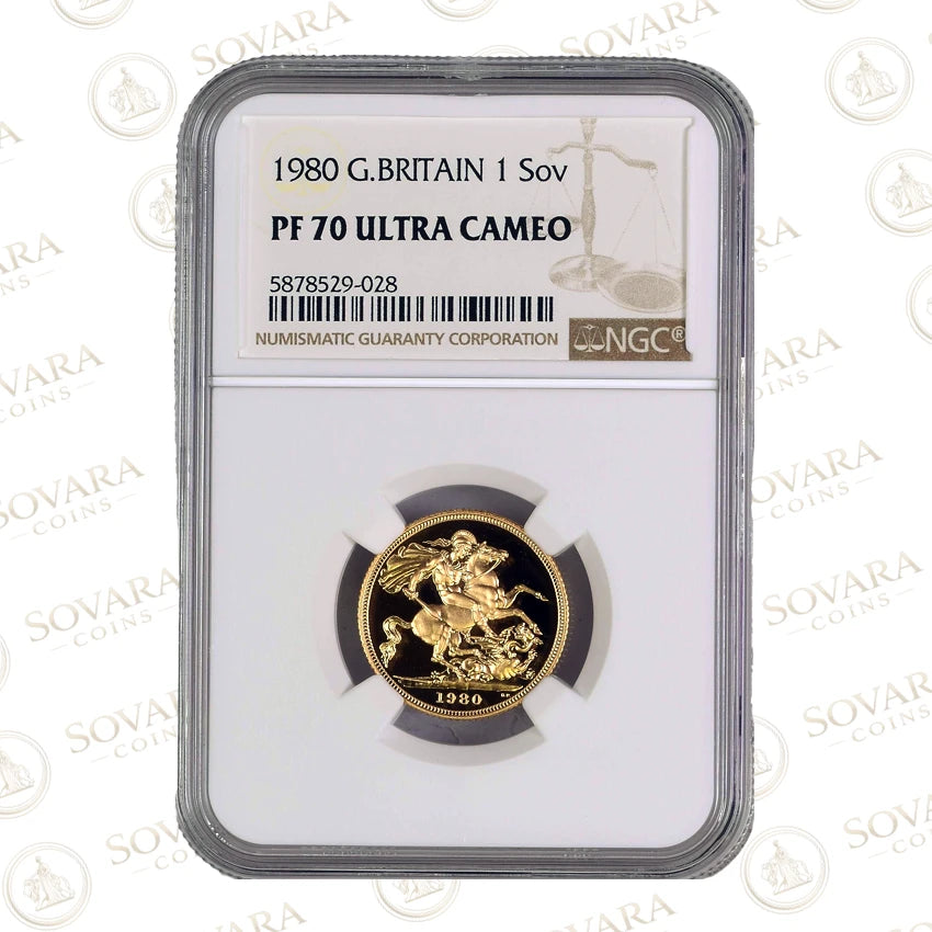 1980 Gold Proof Sovereign NGC PF70 Ultra Cameo graded slab