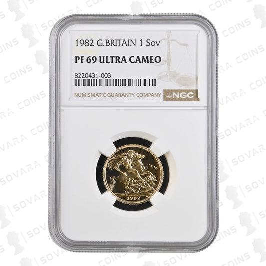 1982 Gold Proof Full Sovereign graded NGC PF69 Ultra Cameo with St George and the Dragon design