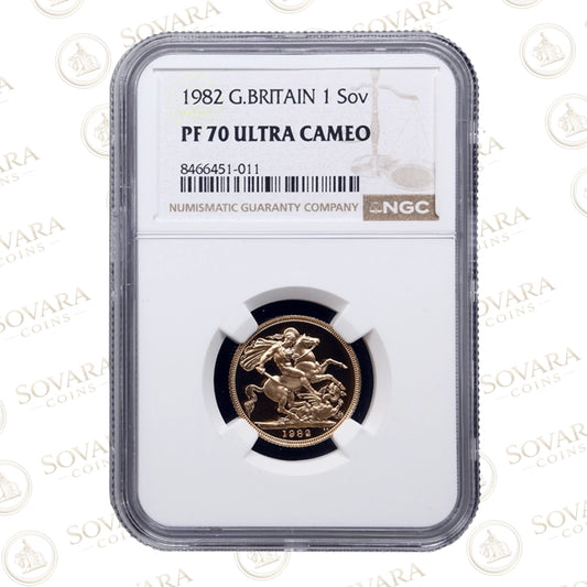 1982 Gold Proof Sovereign PF70 Ultra Cameo NGC graded British gold coin