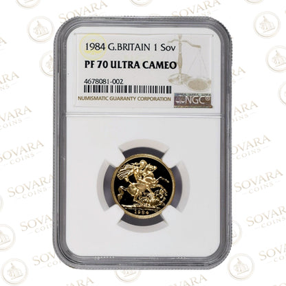 1984 gold proof sovereign PF70 Ultra Cameo NGC slab