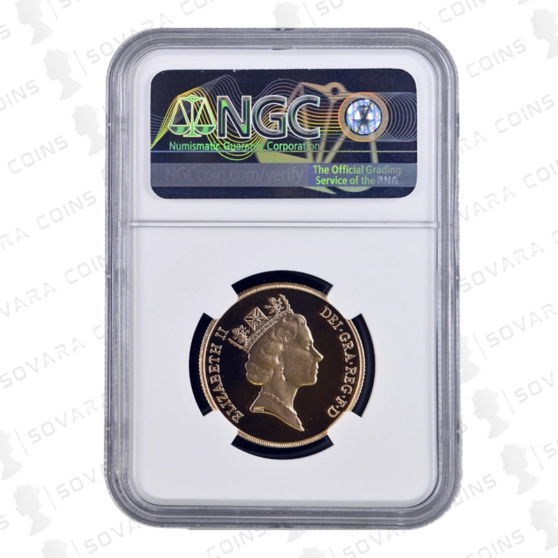 1985 Gold Proof Double Sovereign obverse – Queen Elizabeth II portrait PF70 Ultra