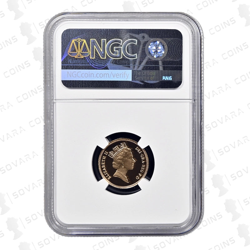 1985 Gold Proof Half Sovereign obverse – Queen Elizabeth II portrait PF70 Cameo